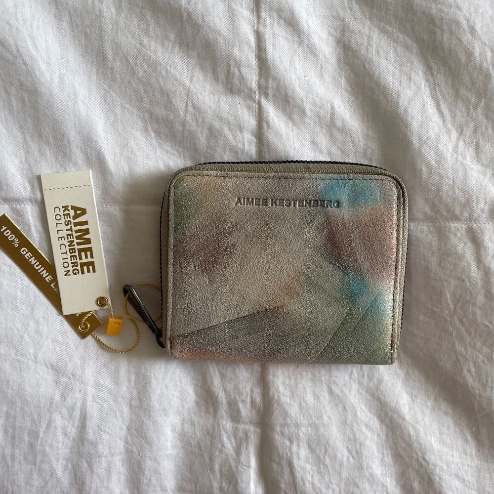 NWT Aimee Kestenberg Metallic Abstract Brushed Leather Rainbow Festival